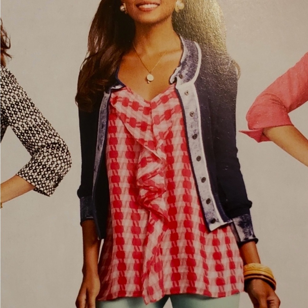 CAbi Pink and Red Geometric Blouse